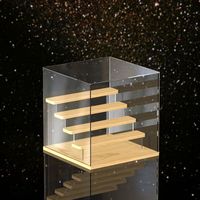 Boîte de rangement carrée multi-niveaux en PS transparent et bois avec porte, pour comptoir, protection anti-poussière