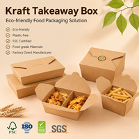 Boîte à lunch à emporter en kraft multi-compartiments avec revêtement résistant à la graisse, logo personnalisé, pour les commandes de livraison de nourriture