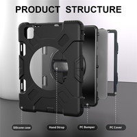 Robuste 360 Rotatif Dragonne Béquille Antichoc Robuste Tablette étui pour iPad Air 6 Gen 11 Pouces 2024 Air 4 5 10.9 Pro 11