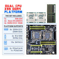 NOUVEAU Kit PC de bureau avec carte mère X99-2D4, combo double processeur Intel Xeon E5 2680 V4, 4x 16 Go DDR4 RDIMM, carte mère X99 double CPU