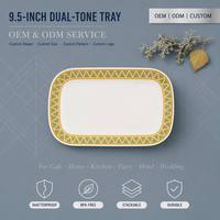 Assiette rectangulaire en mélamine écologique personnalisée OEM ODM 9,5 pouces, résistante aux chutes, sans éclats, compatible lave-vaisselle, pour fêtes, pique-niques et usage domestique