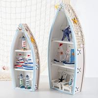 Meuble de rangement en bois vieilli, sur mesure, en forme de bateau, thème marin, pour présentation de desserts, support de table, étagère, rangement
