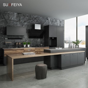 Sortie d'usine Armoire de cuisine complète moderne à emballage plat en HPL gris mat Conception - Product Image 3