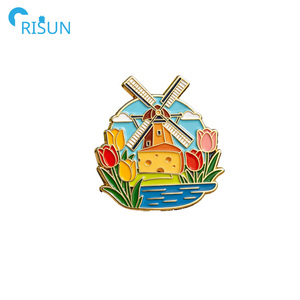 Pin de solapa esmaltado de fábrica con bandera de Holanda, logotipo personalizado de Ámsterdam, molino de viento, tulipán, zapatos, <span class=keywords><strong>queso</strong></span>, broche esmaltado, regalo - Product Image 2