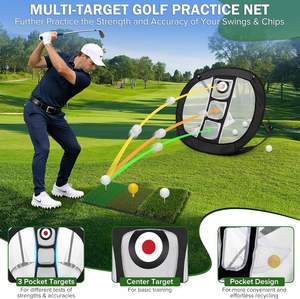 Filet de pratique de golf avec tapis de frappe Tri-Turf - Cible d'entraînement pliable, 12 balles en mousse et 6 tees dans un sac de transport - Intérieur extérieur - Product Image 2