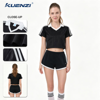 T-shirt de sport rayé Kuenzi Cool Feeling Hot Girl pour femme, extensible, 165 GSM, 100 % polyester, coupe ajustée, style streetwear américain