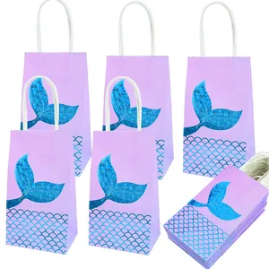 6Pcs Mermaid Tail Paper Gift Bags Candy Boxes Kids 1st Little Mermaid Theme Birthday Party Decoration Girl Baby Shower KD2409