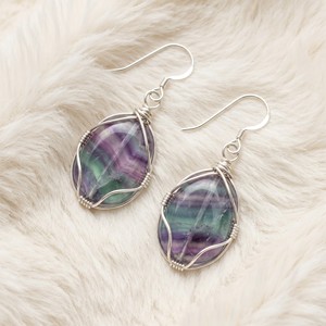 Ear Enlace Oem Odm Silver Plated Wire Wrapped Oval Fluorite Dangle <b>Hook</b> <b>Earrings</b> Natural Gemstone Women Jewelry Wholesale - Product Image 3