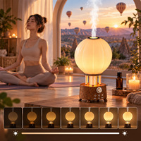 Diffuseur d'arômes et humidificateur en forme de montgolfière, finition bois, avec haut-parleur, lumière d'ambiance colorée, silencieux, pour huiles essentielles, pour la maison