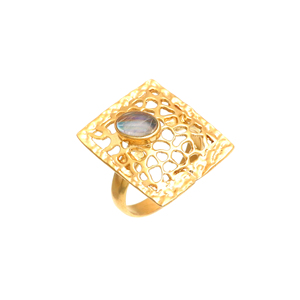 Bague en argent Sterling 925 faite à la main de haute qualité à la mode 18K plaqué or naturel arc-en-ciel pierre de lune bague empilable pour les mariages - Product Image 1