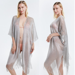 Kimono Estivo da Spiaggia in Poliestere Trasparente Traforato |   Sciarpa Nera Trasparente con Frange da <span class=keywords><strong>Donna</strong></span> per Costumi da Bagno, Feste in Piscina e Vacanze - Product Image 2