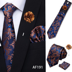 Men's Slim 7.5cm Polyester Microfiber <strong>Tie</strong> <strong>and</strong> Pocket Square Brooch Pin Black <strong>Green</strong> Orange Paisley Pocket Square Set for Men - Product Image 4