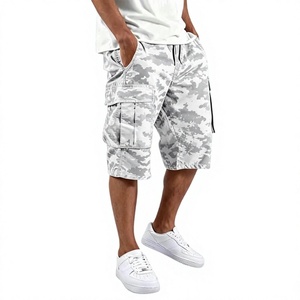 OEM Regular Men Cargo <b>Shorts</b> Pockets Summer Outdoor Travel Wear <b>Stretch</b> Mid Waist Camo Drawstring Wide Leg Canvas Fabric 220g - Product Image 4