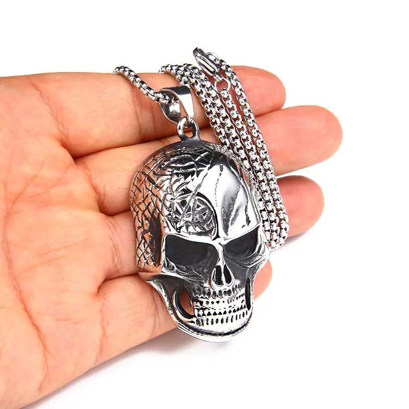 Hip hop punk vintage titanium steel necklace male skull pendant stainless steel necklace fashion jewelry for men