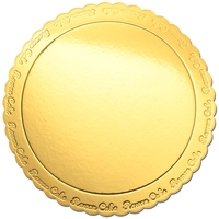 Plateau à gâteau rond en carton compressé, coupe festonnée, design personnalisé, qualité alimentaire, base robuste, plateau à gâteau doré