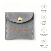 Pochette à bijoux en velours suédé, enveloppe de luxe avec bouton pression, emballage cadeau, sac anti-poussière pour collier, boucles d'oreilles, logo personnalisé