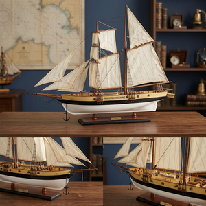แบบจำลองเรือใบไม้ทาสีลายทะเล LYNZ สำหรับตกแต่งบ้าน - Product Image 2