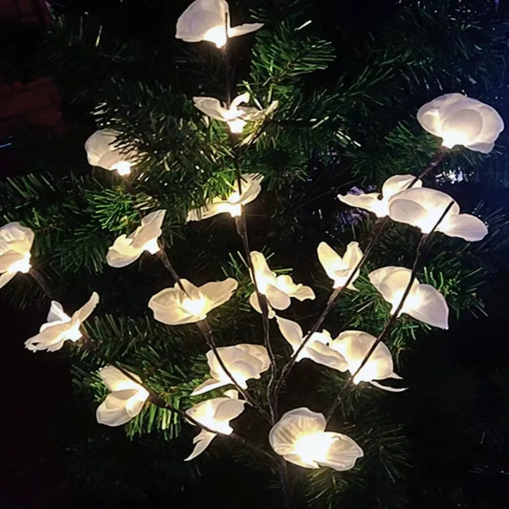 Artificial Flower Phalaenopsis Petals Plus LED Bulbs Flower Led Holiday Lights Warm White Branch Lights