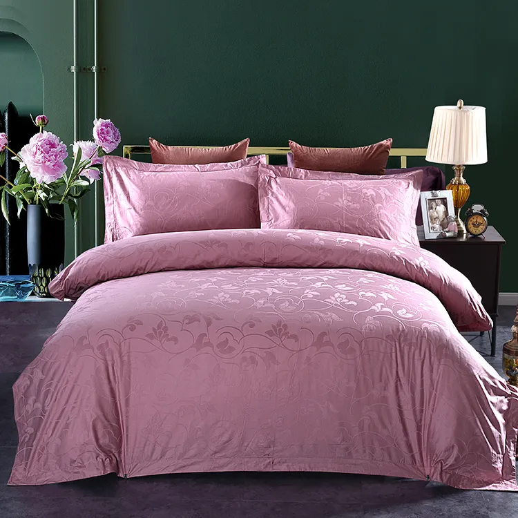 Wholesale100 % 100% pamuklu kumaş çarşaf otel tasarımı lüks yorgan pembe kral düğün yatağı örtüsü