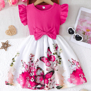 Abbigliamento per bambini vestito Casual moda carino stampa farfalla per bambini vestito rosa gonna rossa per bambina - Product Image 1