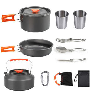 Juego de utensilios de cocina para acampar, kit de utensilios con hervidor, ollas y tazas, cubiertos plegables para senderismo, viajes y acampadas - Product Image 5
