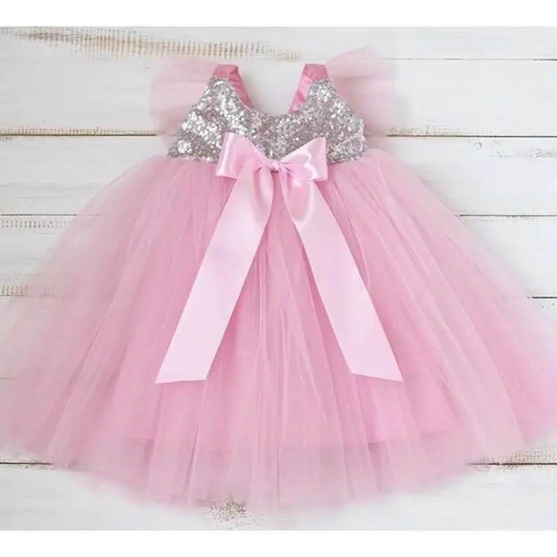 Tulle Ball Sleeveless Dresses Sequin Princess Children Baby Girl Clothing Party Gauze Gown Fancy Dresses Girl Birthday