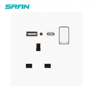 Factory British Standard Uk Home Electrical Plug Outlets and Switches Electric On/Off Switch Socket with USB Type-C