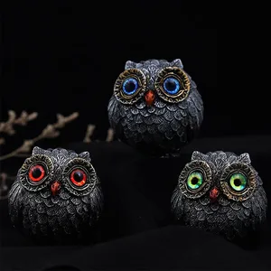 Décorations décoratives : Sculpture d'hibou en résine, figurine d'hibou miniature mignonne, ornements de bureau pour cadeau d'enfant, étagère, chambre à coucher - Product Image 2