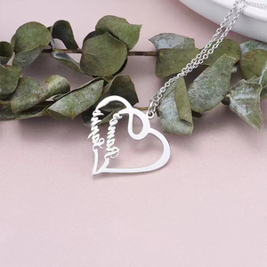 Kalung liontin hati 2 nama kustom perhiasan modis baja tahan karat kalung pasangan nama ganda kustom lucu untuk wanita - Product Image 6