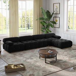 Juego de Sofás Modulares Seccionales VOXHOME para Sala de Estar, Diseño Mario Bellini, Estilo Nórdico Moderno en Forma de L de 3, 4, 5, 6 y 7 Plazas en Terciopelo Negro - Product Image 2