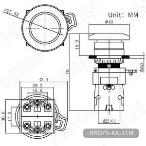 Botón de Paro de Emergencia Industrial HBAN de 22mm con Cabeza Roja, Interruptor de Paro de Emergencia 1NO1NC con Retención y Reinicio por Giro - Product Image 3