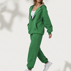 New Women's Casual Sweatsuit Textured Full Zip Hoodie High Waist Joggers 2 Piece <b>Matching</b> Lounge Set for Spring Autumn - Product Image 1