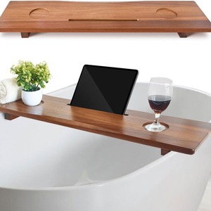 Bandeja de madera para bañera, rectangular, de madera maciza, con portavasos, para relajarse en el baño - Product Image 1