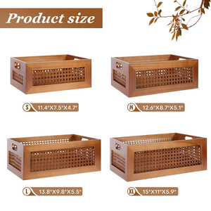 Caja de Almacenamiento de Mimbre de Madera Maciza CF, <span class=keywords><strong>Cesta</strong></span> de Almacenamiento Rectangular de 4 Tamaños, Estantería de Mimbre, Juego de Cajas de Almacenamiento para Toallas - Product Image 2