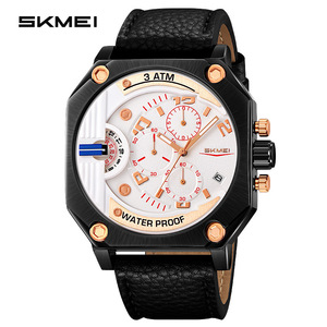 Skmei Men's Quartz Watch Large Dial Chronograph Water Resistant Sports Wristwatch Luminous Date Display Black Leather Band - Product Image 5