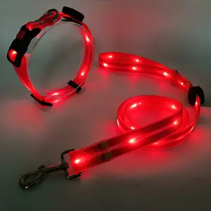 Light Up Dog Leash Collar Set USB Recargable Glowing LED Pet Collar Lead Set para caminar de noche LED Pet Leash