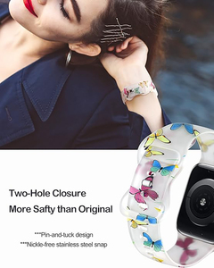 Bracelet en silicone souple transparent imprimé avec boucle papillon pour Apple Watch, bracelet tendance pour femmes pour IWatch S11/10/9/8/Ultra3/SE - Product Image 5