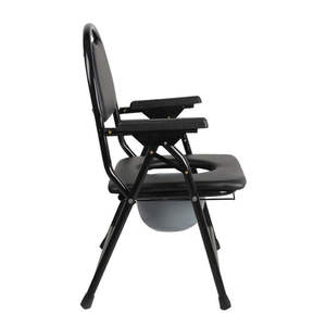 เก้าอี้นั่งชักโครกแบบพับได้สีดำพร้อมกระโถนแบบพกพาอเนกประสงค์สำหรับหญิงตั้งครรภ์และผู้สูงอายุโครงสร้างสแตนเลส - Product Image 1