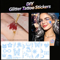 Stiker Tato Temporer Bubuk Glitter OEM Kustom Motif Tengkorak Kelelawar Labu untuk Seni Tubuh DIY Halloween Grosir