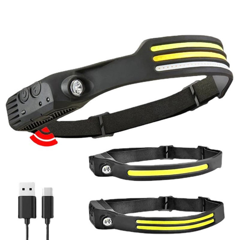 Lanterna de Cabeça Indutiva COB Recarregável por USB à Prova d'Água para Corrida ao Ar Livre Camping Pesca