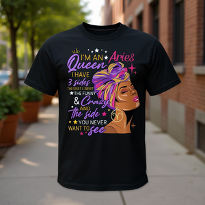 T-shirt avec signe du zodiaque Aries Queen 3 Sides, cadeau d'anniversaire pour femme - Product Image 3