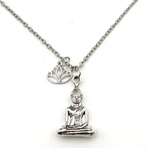 NUEVO Collar de Aleación con Flor de Loto y Buda, Color Plateado, Regalo Espiritual para Unisex, Cadenas de Moda - Product Image 3