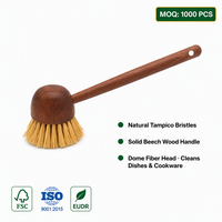 Brosse à vaisselle naturelle Tampico avec manche en bois, tête en fibres de dôme, pour nettoyer les casseroles, les poêles et l'évier