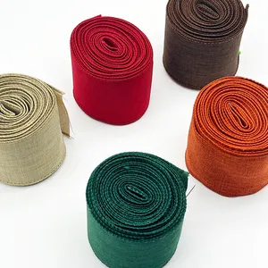 5Y/ROLL vente en gros bricolage fête couleur unie ruban lin noël fil ruban cadeau décor concepteur emballage arc ruban