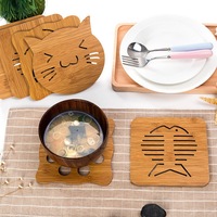 Napperon imprimé dessin animé en bois antidérapant, tapis de Table isolé animaux, tapis de cuisine sculpté, 14 à 14.5cm, 1 pièce