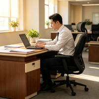 Bureau d'ordinateur en bois avec armoire latérale verrouillable et passe-câbles, poste de travail compact en noyer crème pour le personnel de bureau à domicile