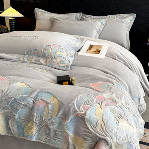 Parure de lit en polaire épaisse d'hiver, motif floral, housse de couette, drap, taie d'oreiller, usage domestique, moins de 500g - Product Image 5