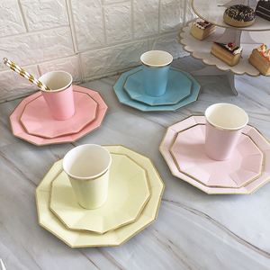 Assiettes de fête jetables en papier, forme décagonale, avec dentelle et estampage à chaud, pour décoration - Product Image 2