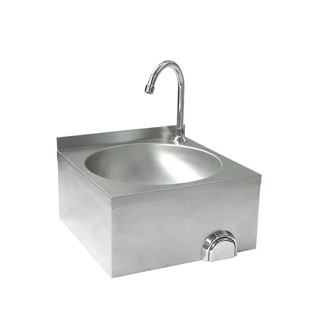 Hands free stainless steel knee operated bathroom hand wash basin