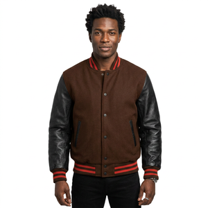 High Quality Custom Men's Winter Varsity Jacket Genuine Leather Stand Collar Front Logo Breathable Anti-Bacterial College - Product Image 1